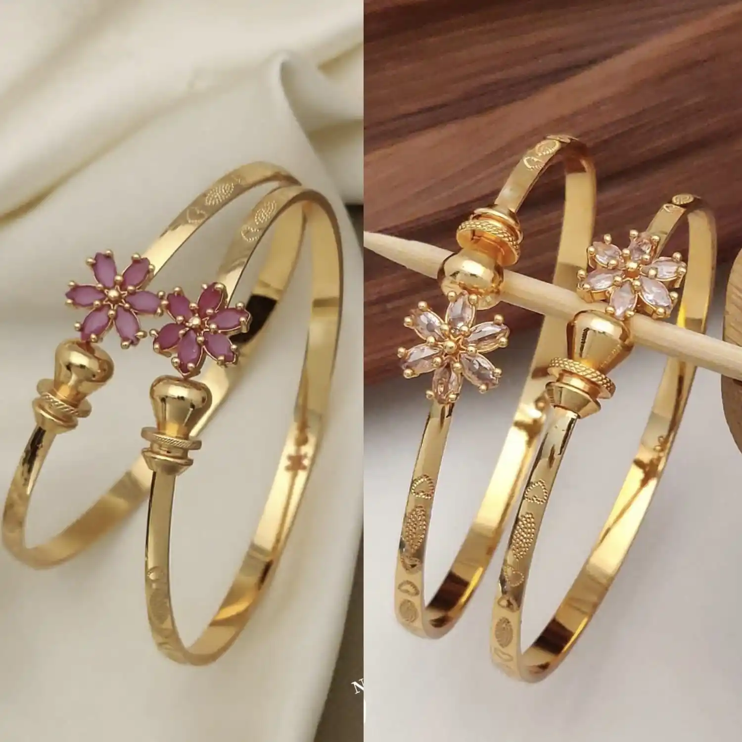 Stylish Daily Wear Adjustable Combo Flower Shape Bracelets Bracelets For Women & Girls Pack Of 4 Piece   ( 2 Pair).png