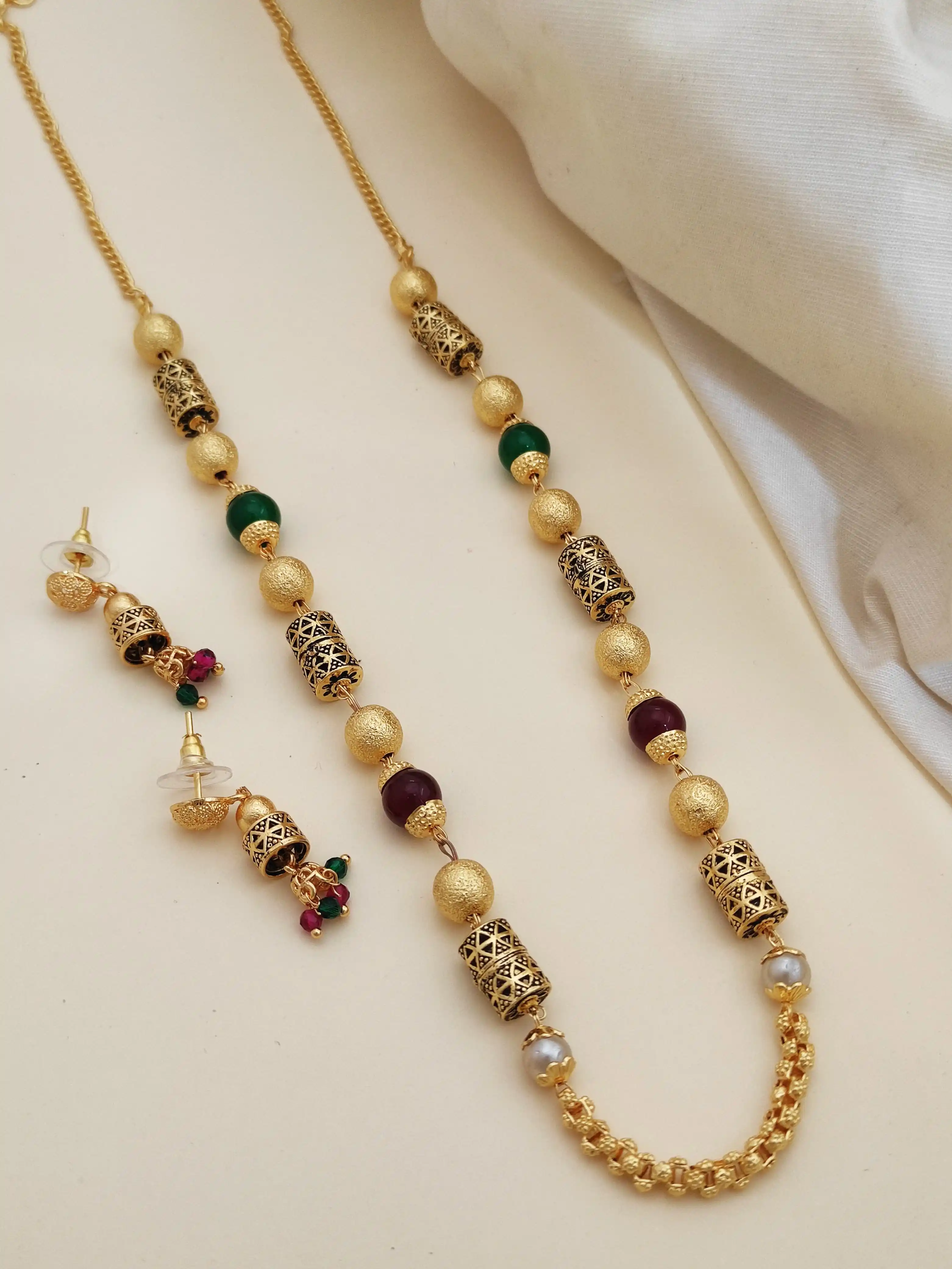 Beautiful Forming 1 Gram Golden Mala With Earrings.png
