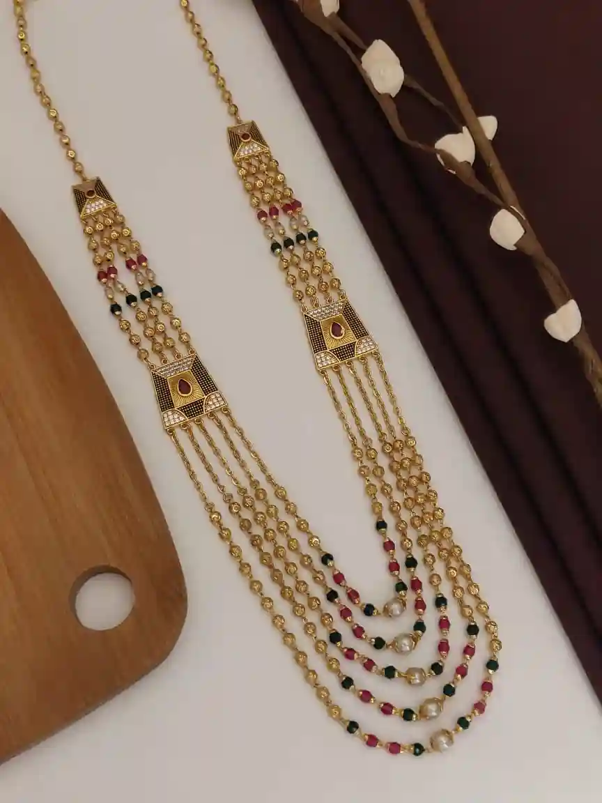 Beautiful Five Layer American Diamond Mala With Micro Gold Plating.png