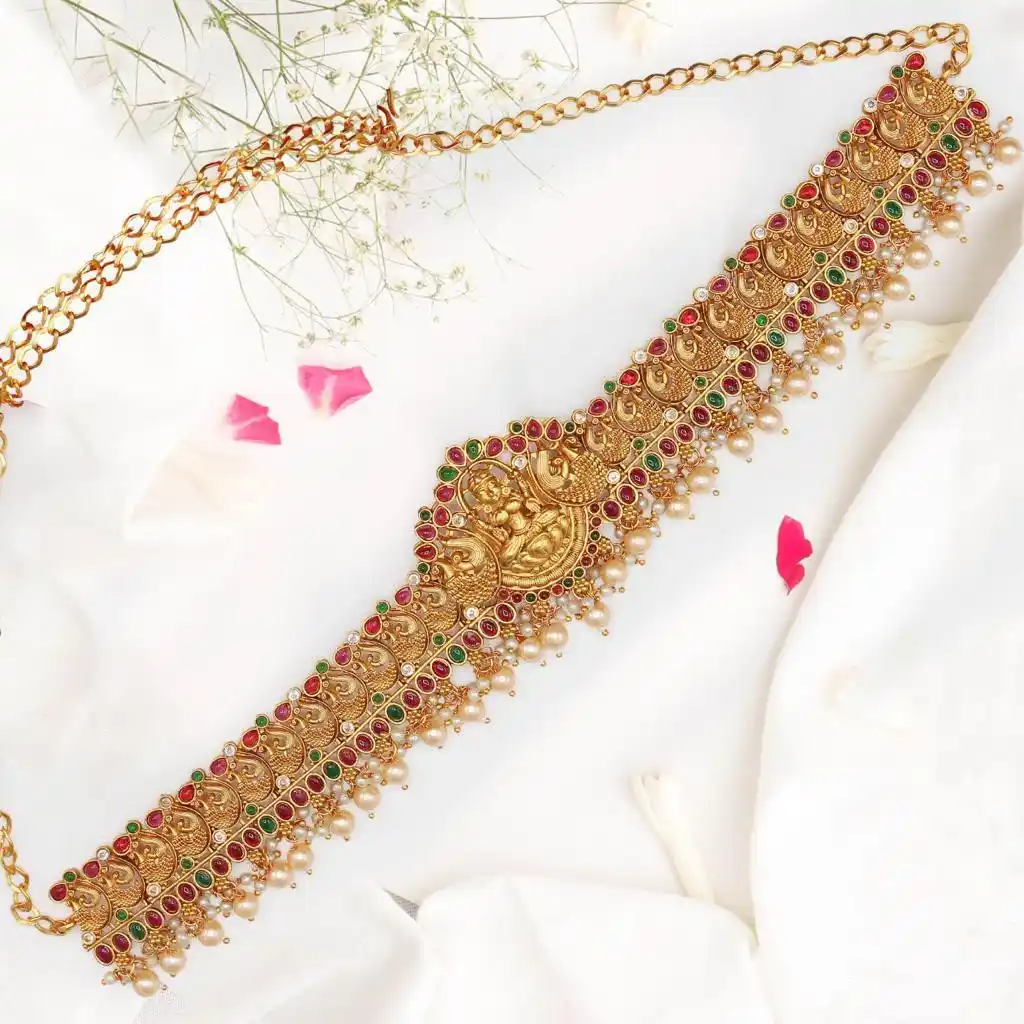 Kamarband Gold-Plated Pearl Studded Waist Hip Belt.png