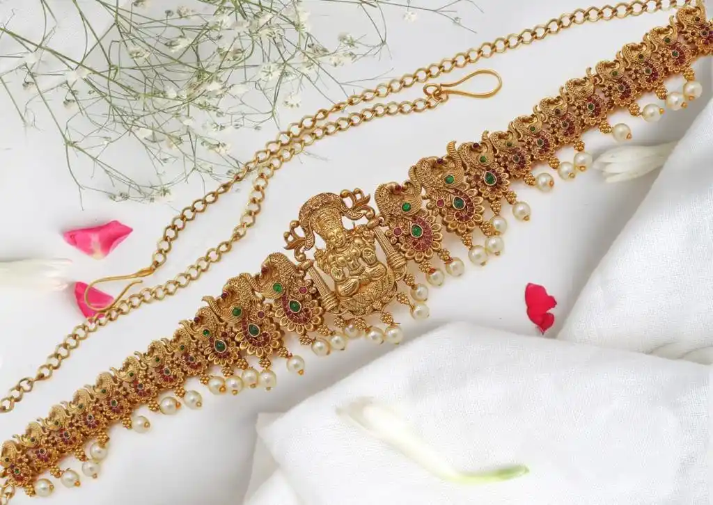 Kamarband Gold Plated Stone Studded Laxmi Waist Hip Belt.png