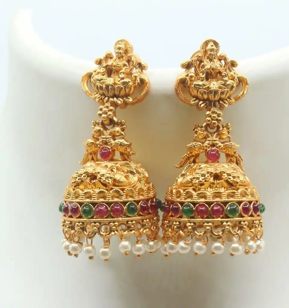 Exclusive Floral Red Party Wear Jhumki Earrings For Women Alloy Jhumki Earring.png