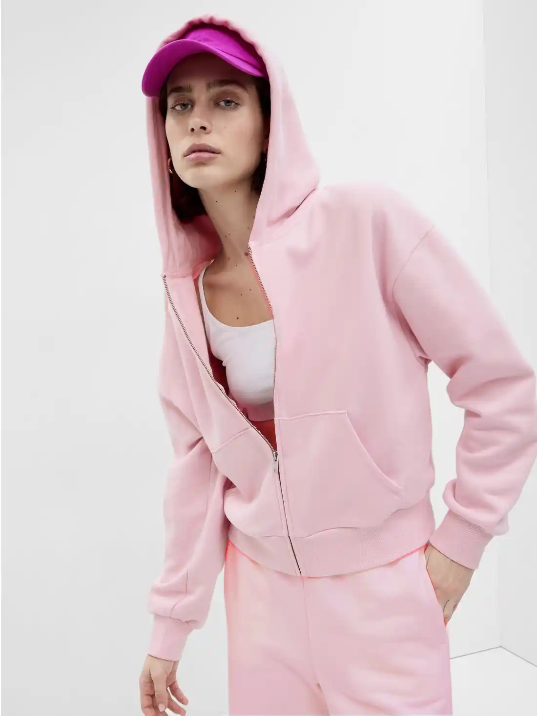 Baby pink Fleece Cropped oversized hoodie Co-ord Set..png