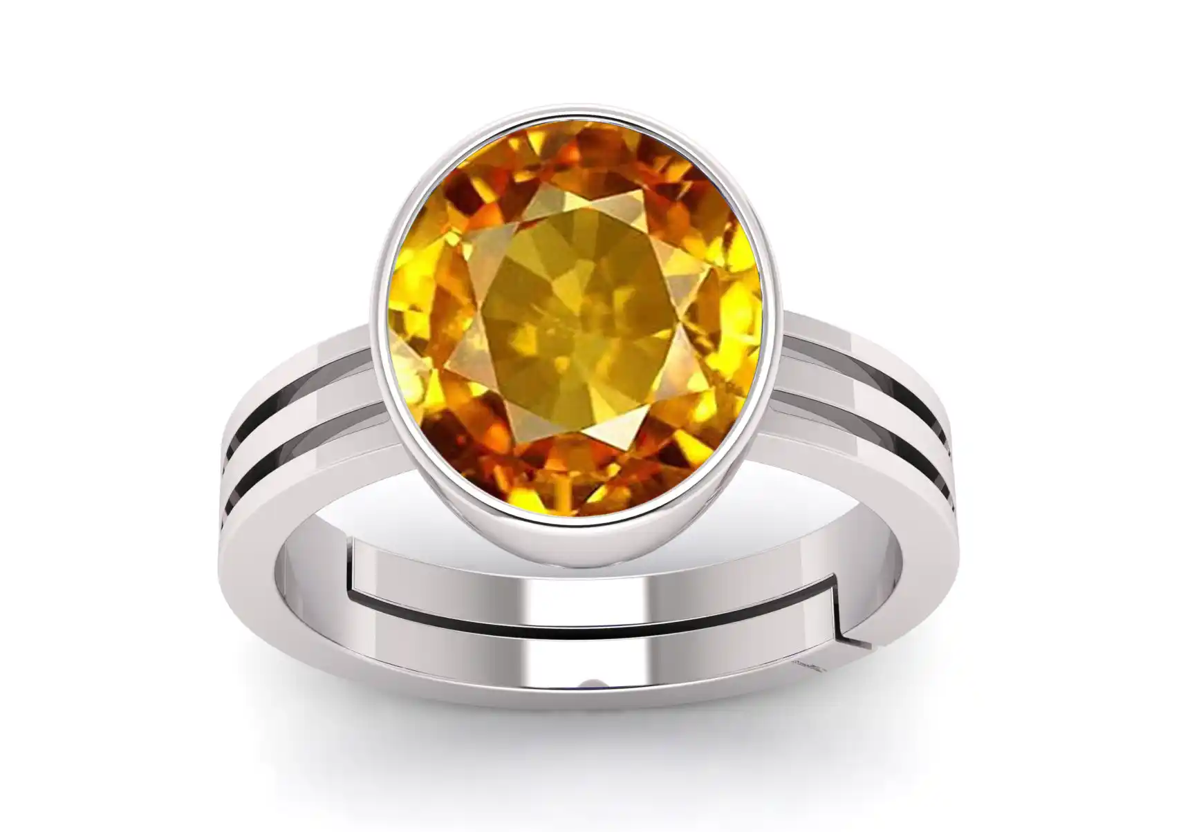 4.25 Ratti  Pukhraj Precious Gemstone Natural  Yellow Sapphire Stone Rashi Ratna Ashtadhatu Adjustable Silver Ring for Astrological Purpose for Men and Women.png